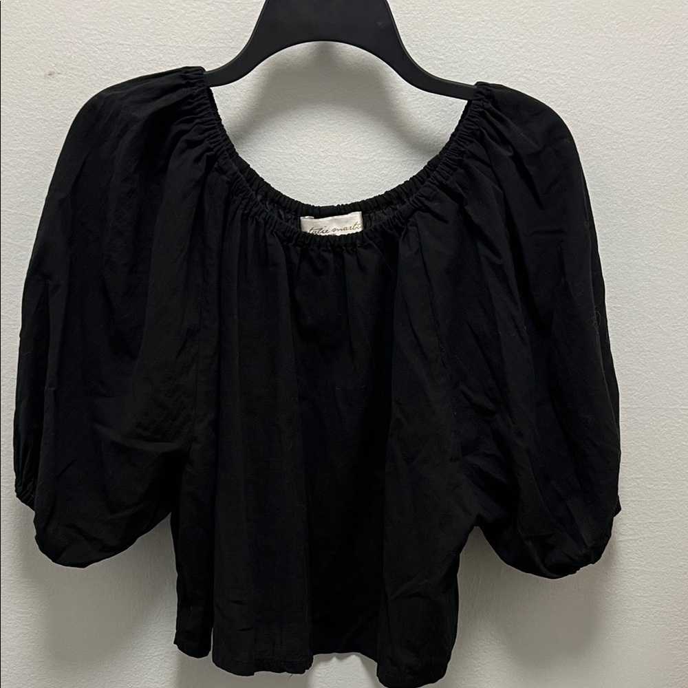 Natalie Martin Ella Top Black Poplin  Cotton Puff Sleeve XS